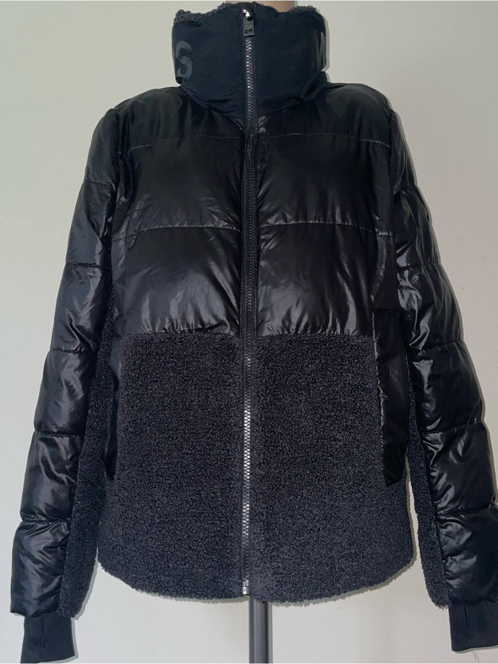 Michael‎ Kors Black Mixed-Media Sherpa & Puffer Jacket